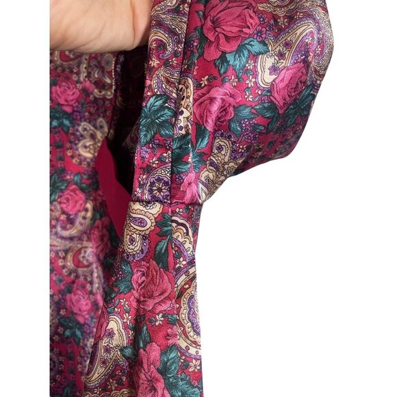 Kathryn Satin Floral Nightgown L Pink Paisley Vtg Boho Western Retro 80s - Picture 5 of 16